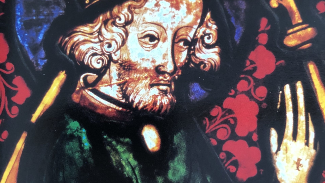 Heiliger Erhard, Glasmosaik in der Wallfahrtskirche St. Erhard